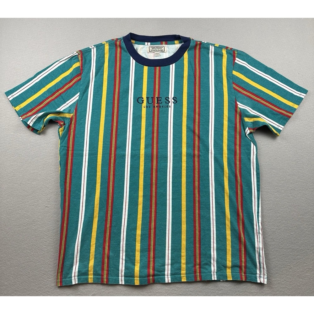 Guess Originals Striped T Shirt Men's L  Embroidered Logo Multicolor